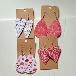Pink and Red Heart Earrings Set